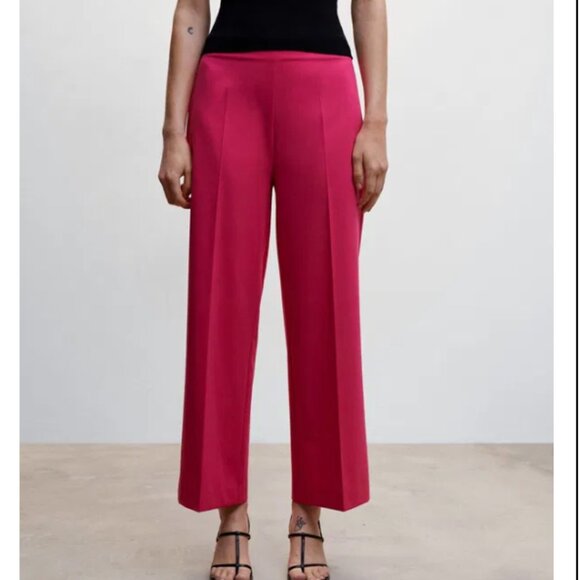 NWT Mango Womens Straight Culotte Cropped High Rise Hot Pink Trousers Sz 10 - Picture 1 of 7